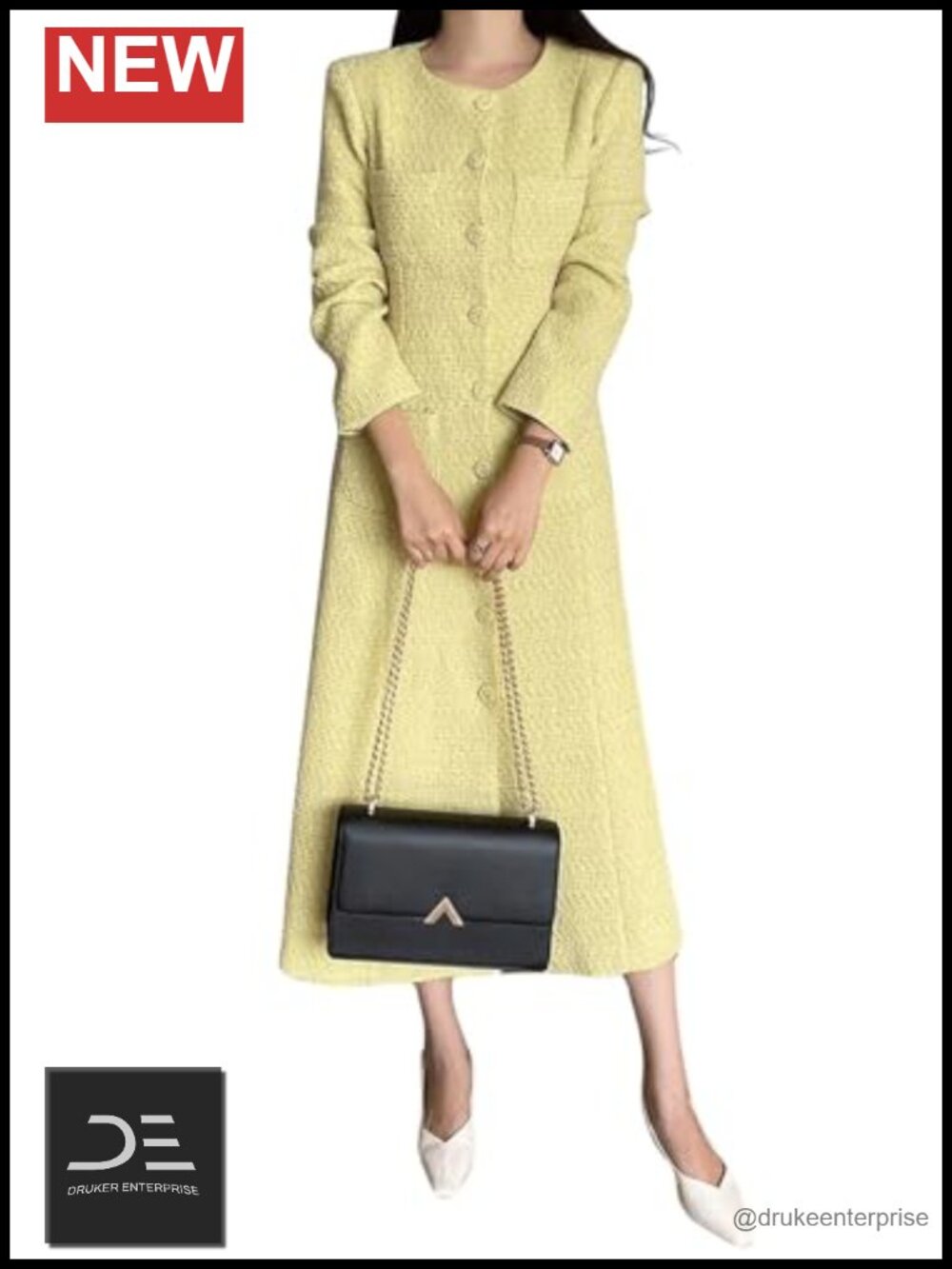 Women's Tweed Blazer Dress Long Sleeve Button Down Business Casual